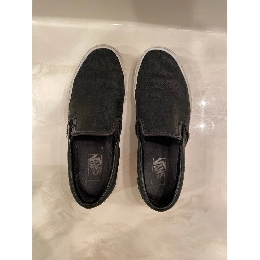 Vans Shoes Unisex Sneaker Slip-On Black Perforated Leather Size 10 (W)‎ 8.5 (M)